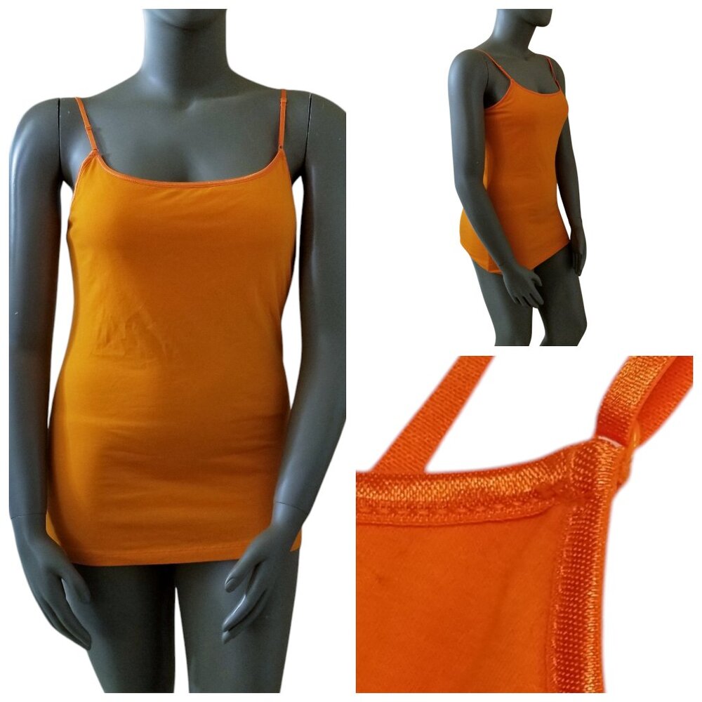 AMBIANCE Stretch Camisole Tank Top Built In Shelf Bra 1X Plus Size Orange NWT